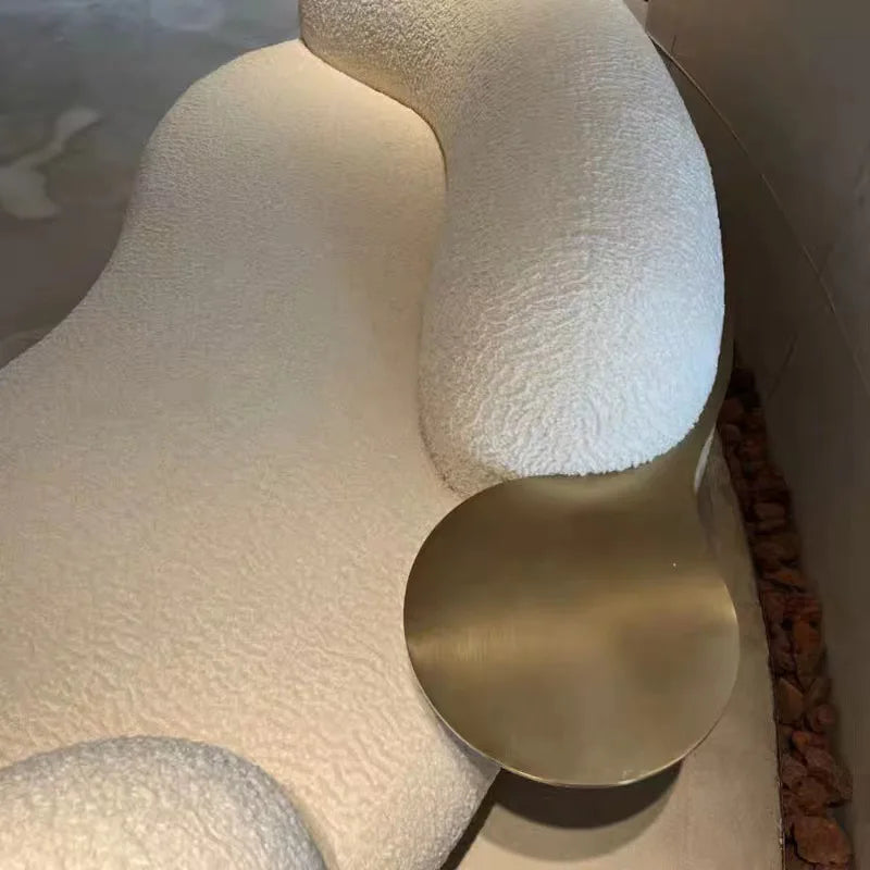 Modern light luxury fashion Italian curved pea pod sofa lamb wool fabric three-person sofa living room furniture