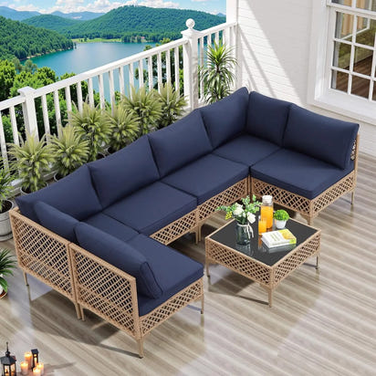 PatioLix 7 Piece Outdoor Wicker Patio Furniture Set, Rattan Sectional Sofa Couch, Patio Conversation Set with Cushion & Coffee Table