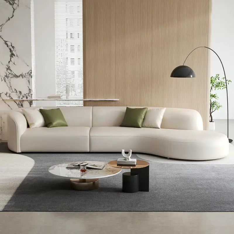 Italian minimalist curved living room leather sofa modern light luxury