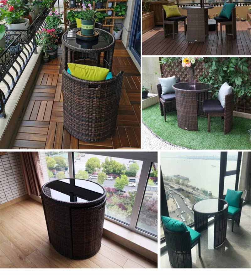 Balcony Rattan Garden Furniture Set 3-piece Courtyard Terrace Outdoor Round Table and Chairs Patio Leisure Table and Chairs B