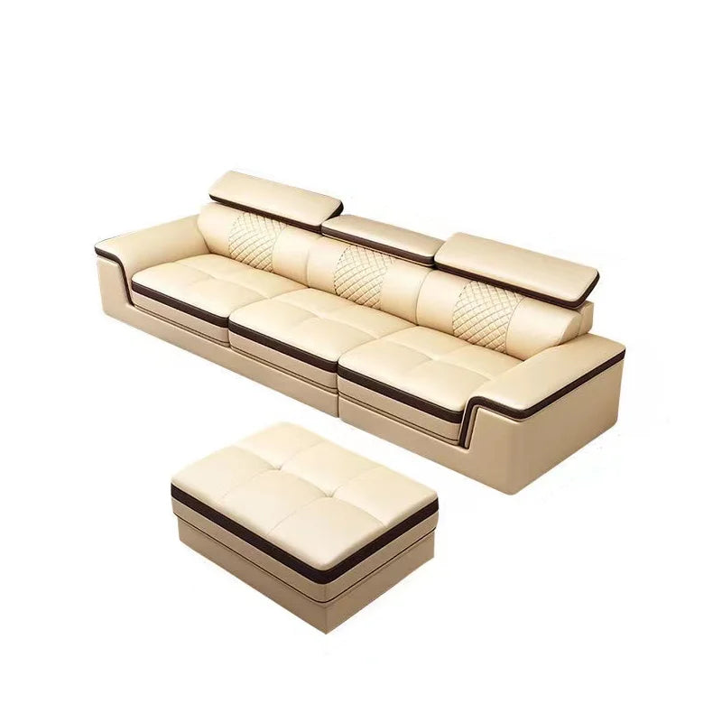 Stylish  Leather Sofa for Living Room with Cup Holder, USB, Adjustable Headrests & Bluetooth Speaker