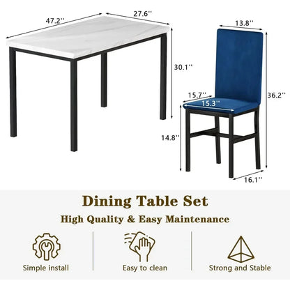 # Hot Sales Dining Table Set For 4- Space And Chairs For 4 Modern Style Faux Marble Tabletop & 4 Blue Velvet Chairs For Dining R