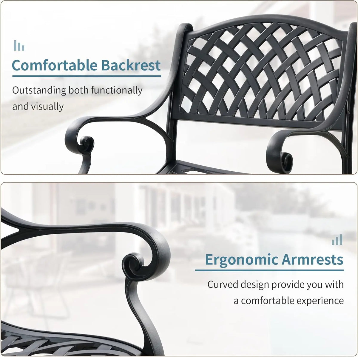new-2 Piece Outdoor Cast Aluminum Dinning Chairs, Patio Bistro Chair Set with Armrests, Patio Dinning Chairs