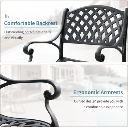 new-2 Piece Outdoor Cast Aluminum Dinning Chairs, Patio Bistro Chair Set with Armrests, Patio Dinning Chairs