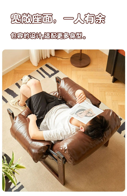 High-End Solid Wood Recliner Sofa Chair Home Personal Leisure Living Room Furniture Small Sofa Comfortable Lazy Chair