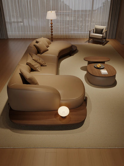 Log wind special-shaped corner sofa leather light luxury high-end sense Song-style aesthetics simple modern living room 2025 new