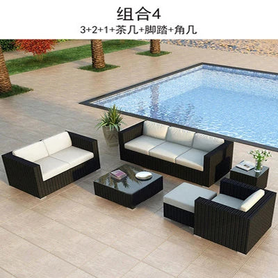 Outdoor rattan sofa combination living room rattan chair sofa outdoor rattan sofa courtyard balcony leisure