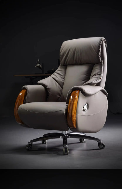 H2 Electric Reclining Executive Chair Genuine Leather Home Comfortable Large Shift Swivel Chair Light Luxury Business High-End