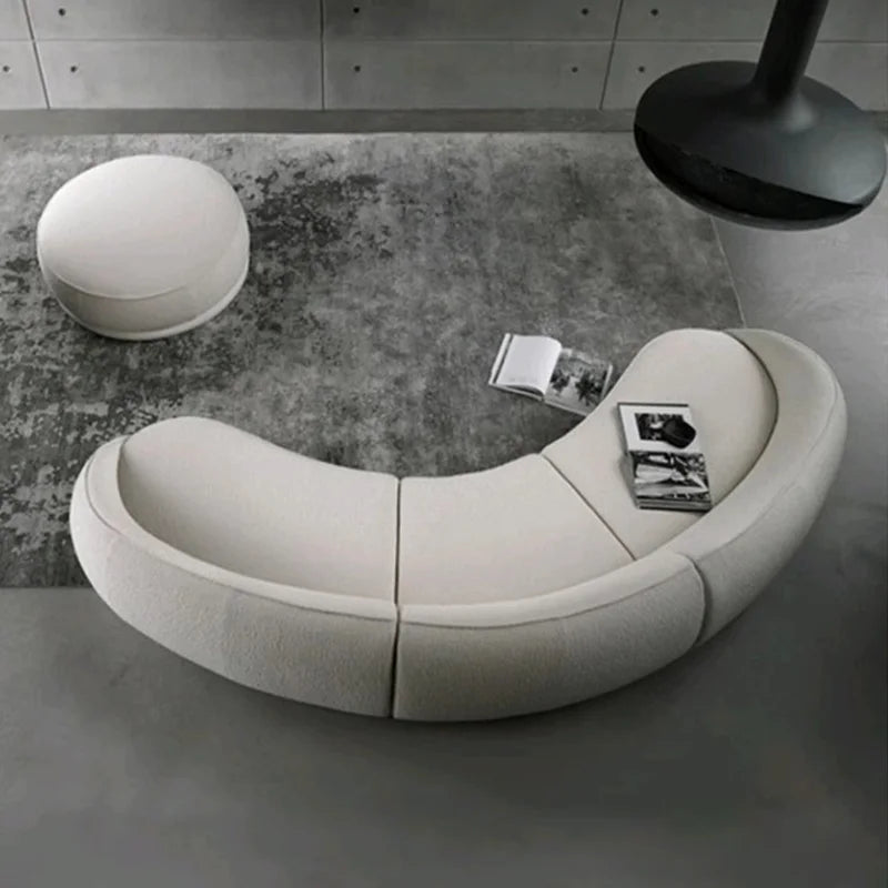 Luxury Nordic Lambswool Sofa Modern Curved Corner Living Room Sofas Stylish Comfort White Large Couch for Home Hotel Furniture