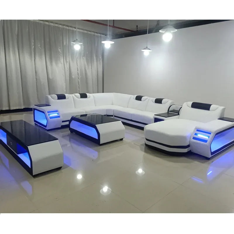 Modern Living Room Sofa Set Genuine Leather Sofas with USB Music Speaker