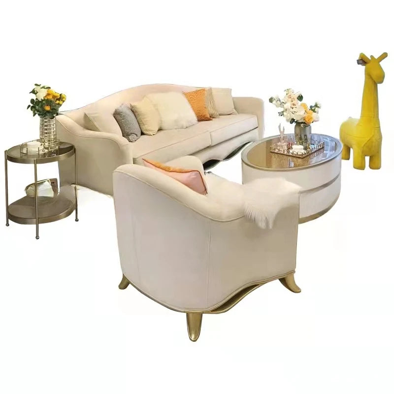 American modern simple living room solid wood fabric sofa French champagne gold combination full set of furniture