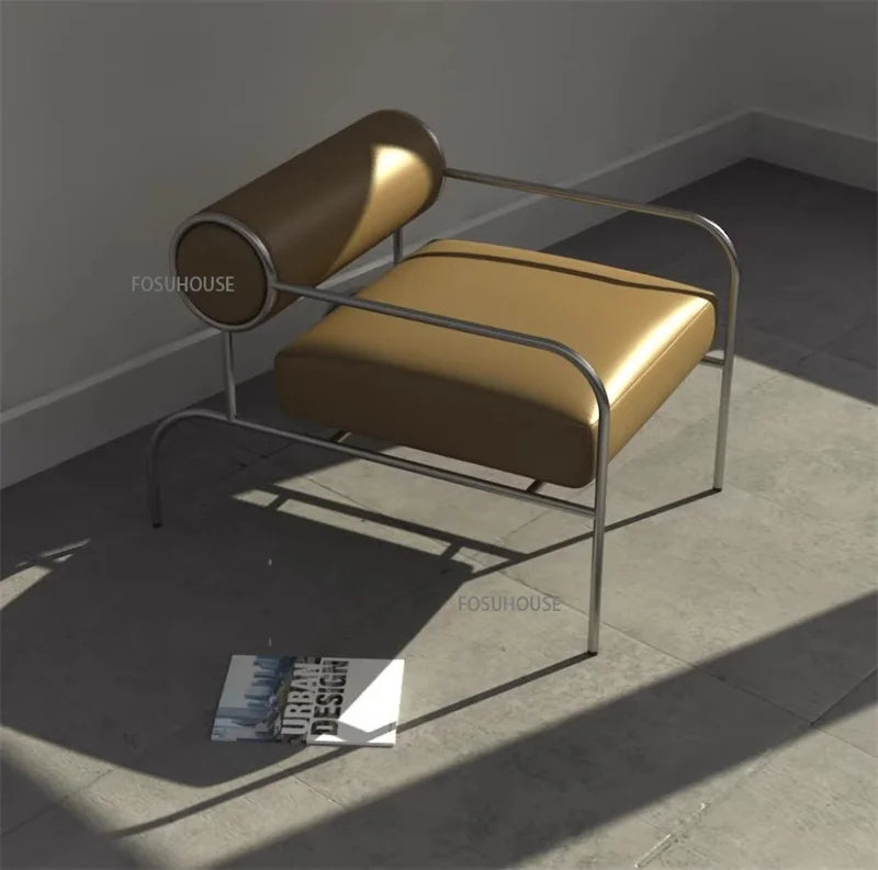Modern Simple Living Room Chair Nordic Designer Stainless Steel Single Sofa Chair Bedroom Leisure Backr Armchair Home Furniture