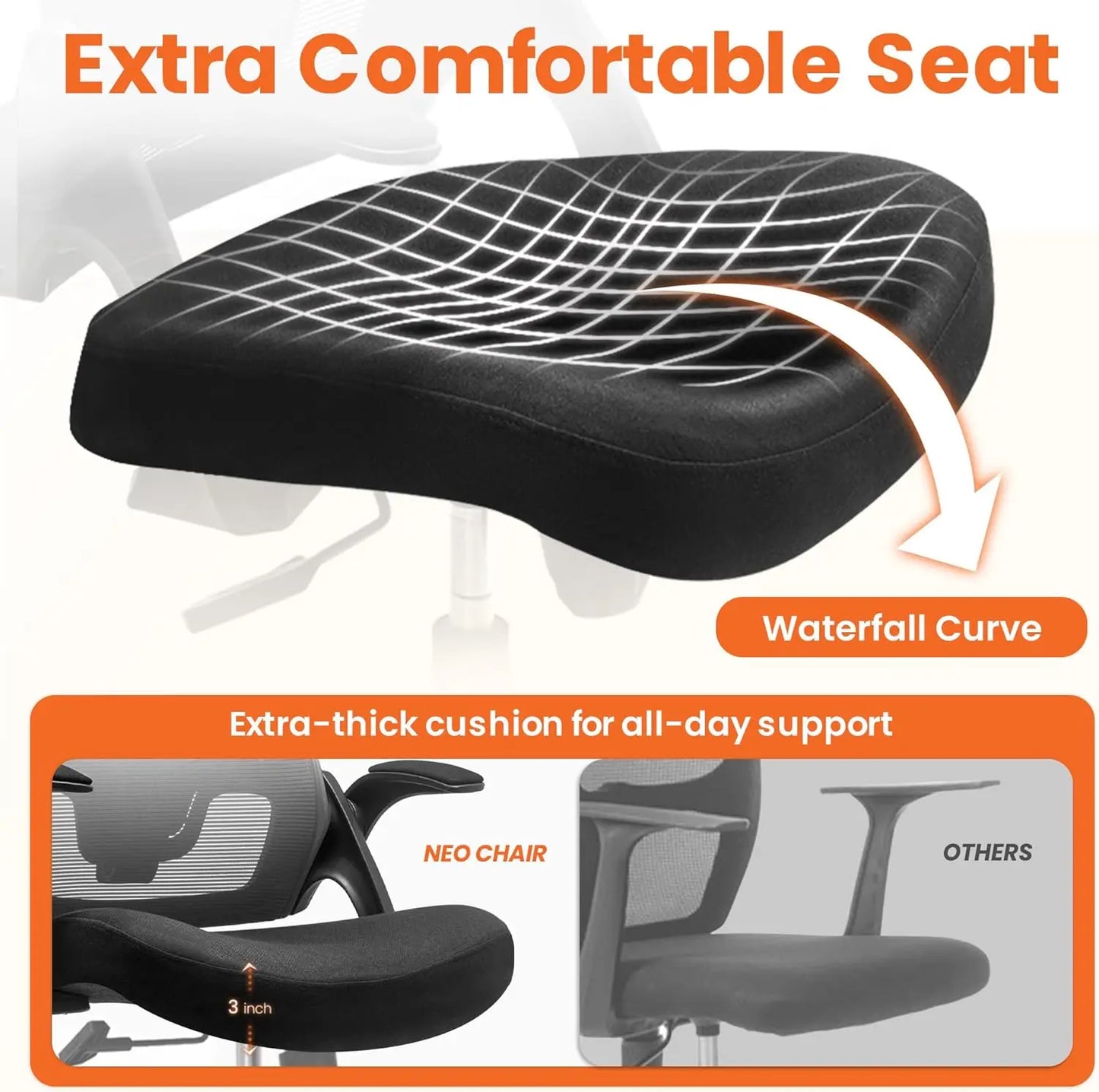 Office Desk Gaming Chair Computer High Back Mesh Seat with Rolling Wheels Ergonomic Adjustable Comfy Flip-up Armrests Lumbar Sup
