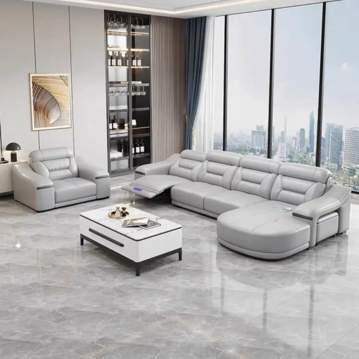 -Modern leather electric recliner sofa couch corner L shape moduler sectional sofas recliner seats living room furniture home
