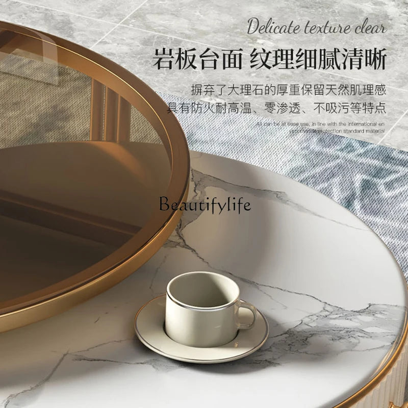 Light luxury rock slab size round coffee table combination modern simple small apartment
