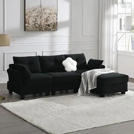 #For L-Shaped Modular Sectional Sofa, 3-Seater Comfy Cloud Couch with Ottoman/Chaise & 5 Pillows for Living Room Bedroom&