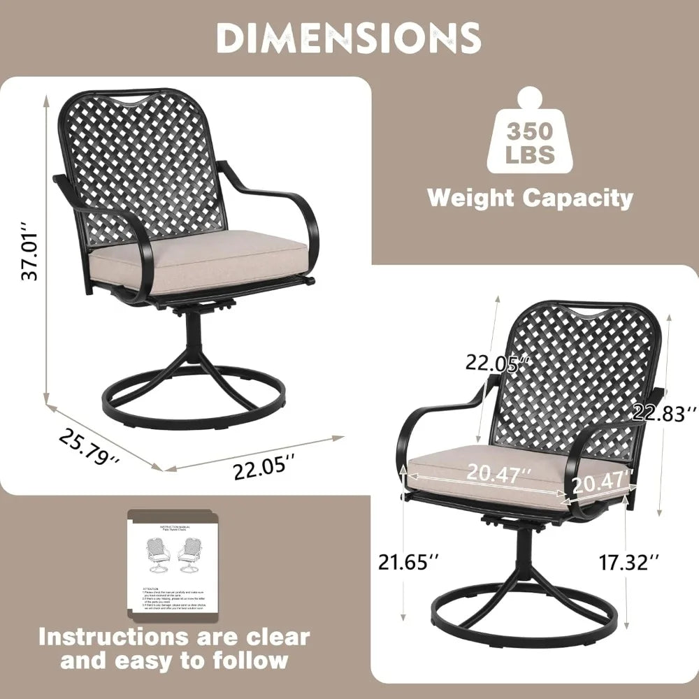 Patio Swivel Chair Set of 2, Heavy Duty Outdoor Dining Chairs with Thickened Cushions, Metal Patio Chairs Gentle Rocker