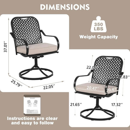 Patio Swivel Chair Set of 2, Heavy Duty Outdoor Dining Chairs with Thickened Cushions, Metal Patio Chairs Gentle Rocker