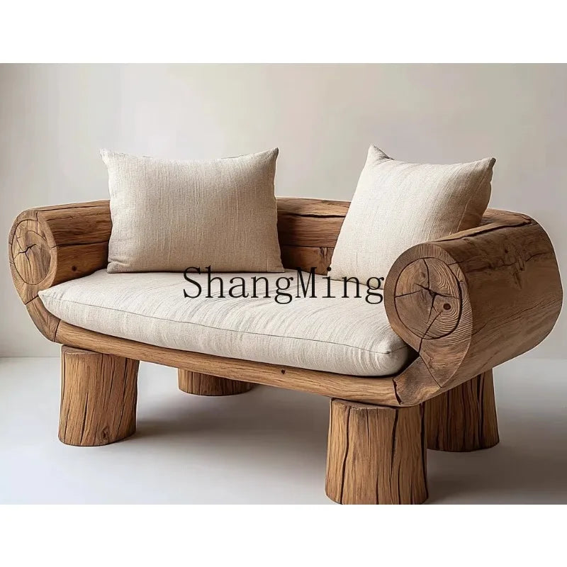 ZHB wabi-sabi wind art sofa homestay original ecological hotel clubhouse villa luxury log wind solid wood sofa G