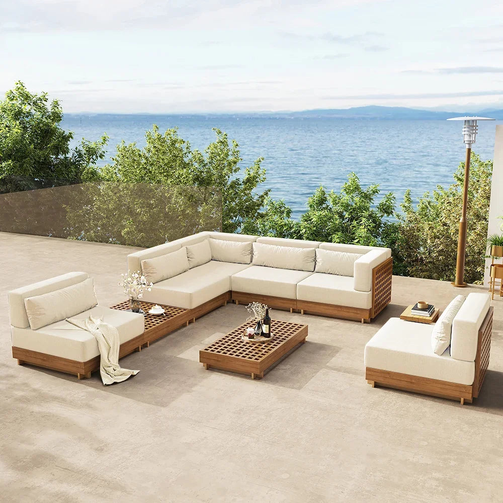 Sunway Factory Customization Teak Outdoor Sofa Garden  Furniture Outdoor Patio Sectional Waterproof Sofa Set with Coffee Table