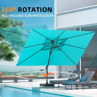 9' X 12' Double Top Cantilever Patio Umbrella - Heavy Duty Offset Umbrella with 360° Rotation for Garden Deck Pool Patio, Turquo