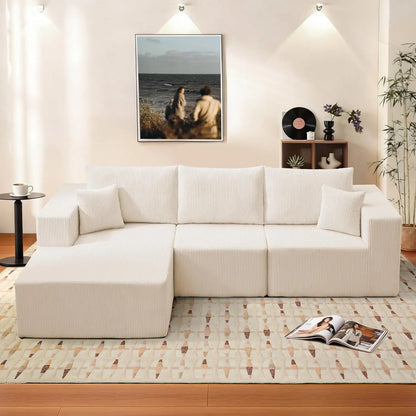 108'' Cloud Couch Modular Sectional Sofa with L-Shape Chaise Modern Upholstered Corduroy Living Room Customized Sofa Set