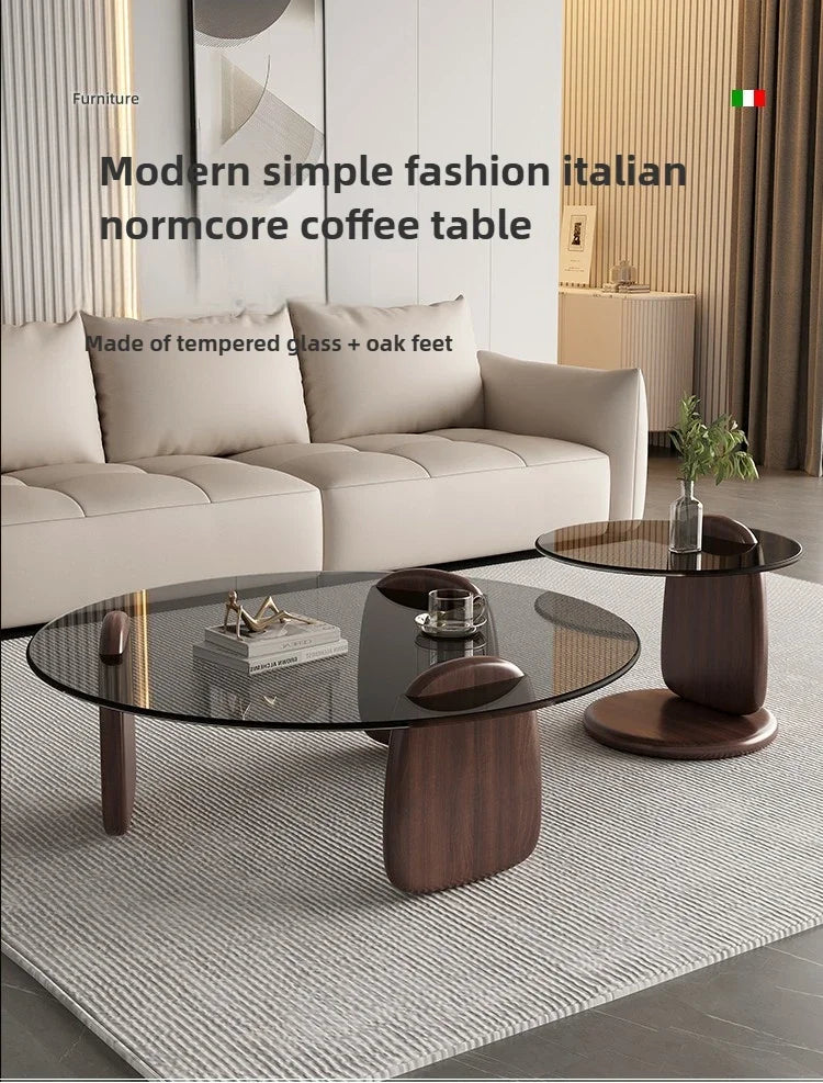 Table à thé, salon, petite maison, style italien, table à thé simple et moderne, table à thé créative en verre à combinaison circulaire