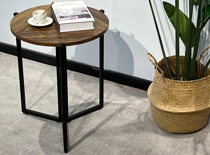 Small round wooden coffee table metal living room and dining room furniture custom designed