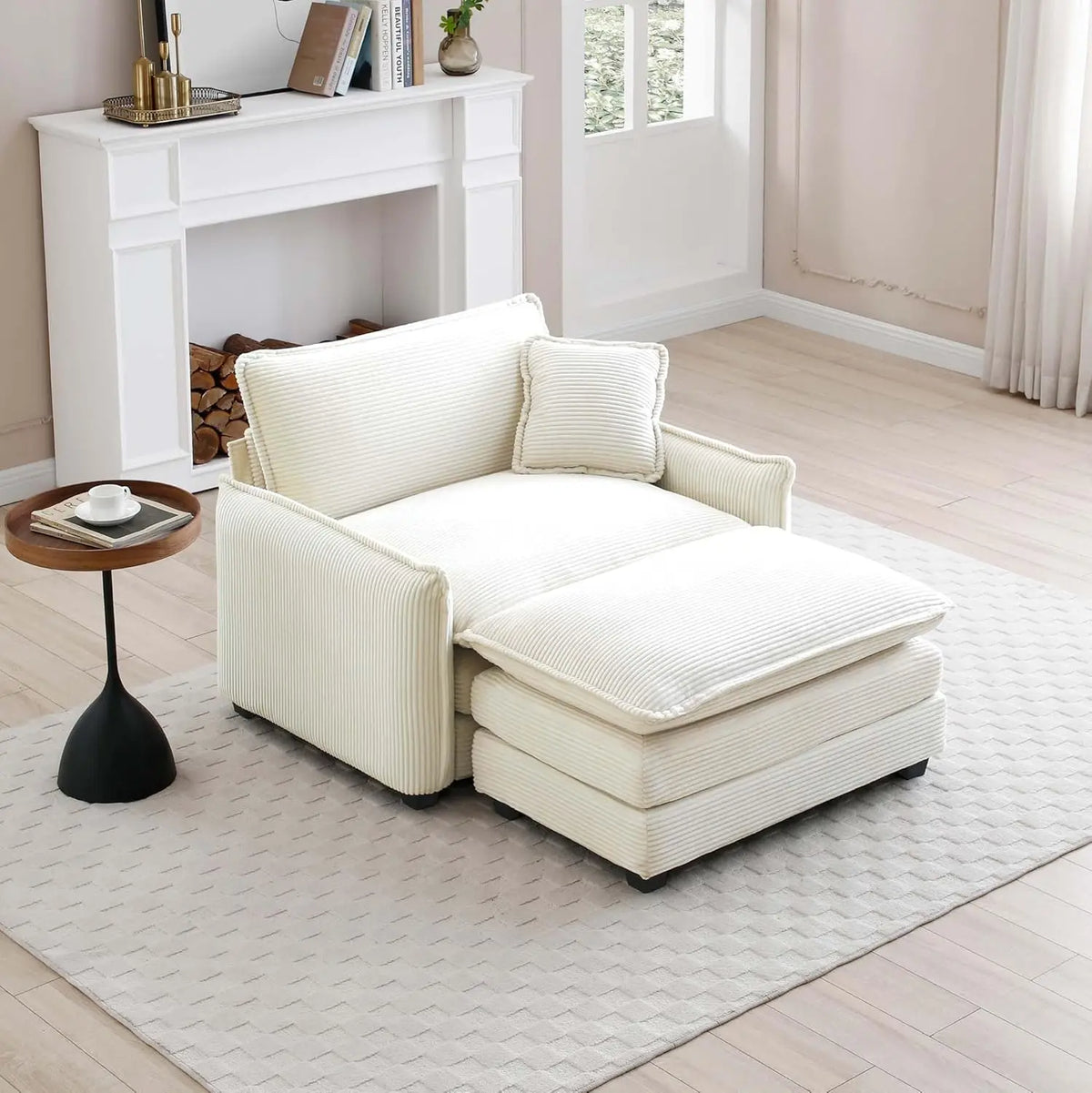 Corduroy Oversized Accent Chair with Ottoman, Single Sofa, Comfy Upholstered Armchair Extra Deep Seat Lounge Chair, Customized