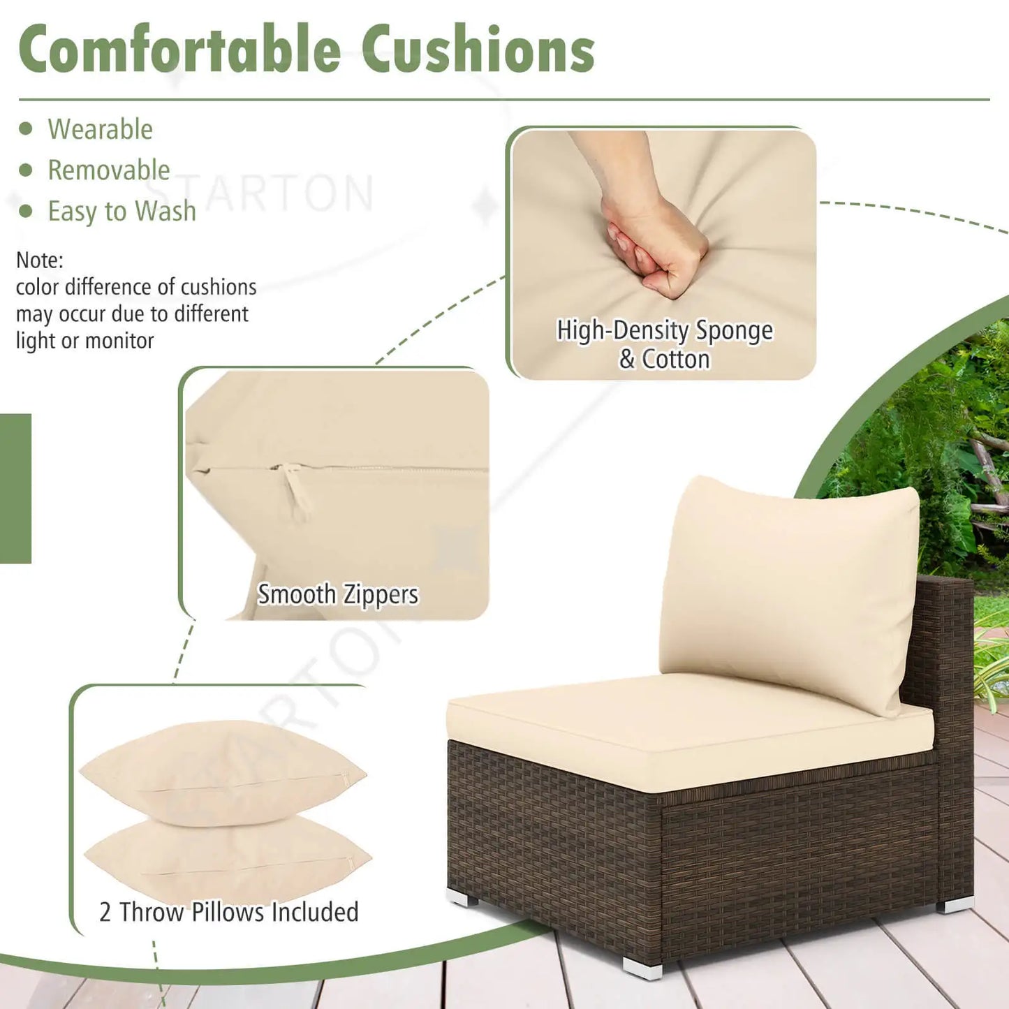 Hot Sale Item 7 PCS Patio Rattan Furniture Set Sectional Sofa Cushioned Garden Brown