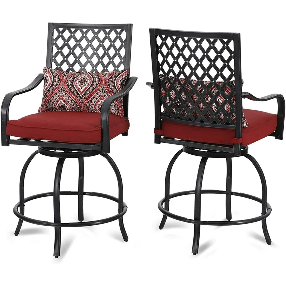 Patio Bar Stools Set of 2 Outdoor Swivel Bar Height Barstool with Cushion Red