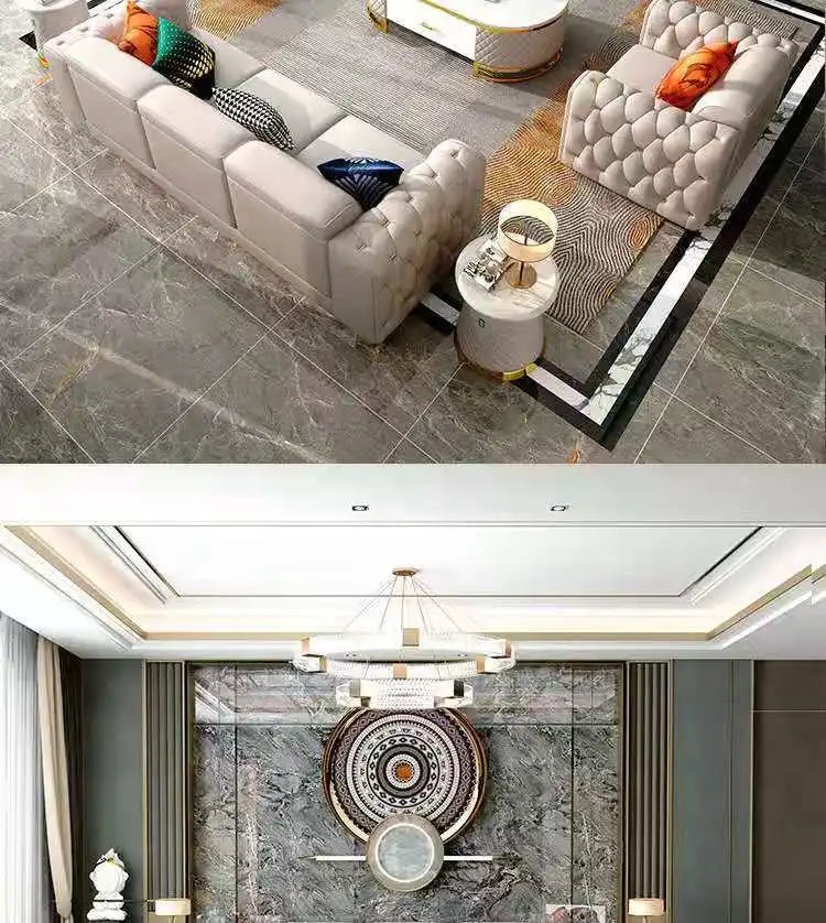 Italian light luxury sofa living room leather sofa first layer cowhide buckle design luxury combination sofa size apartment