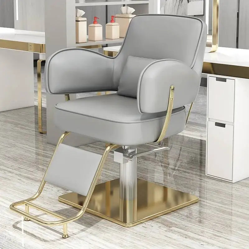 Round Chair Professional Barber Chairs Mirror Hair Salon Women's Beauty Men's Shaving Rotating Ergonomic Wheels Reclining Silla