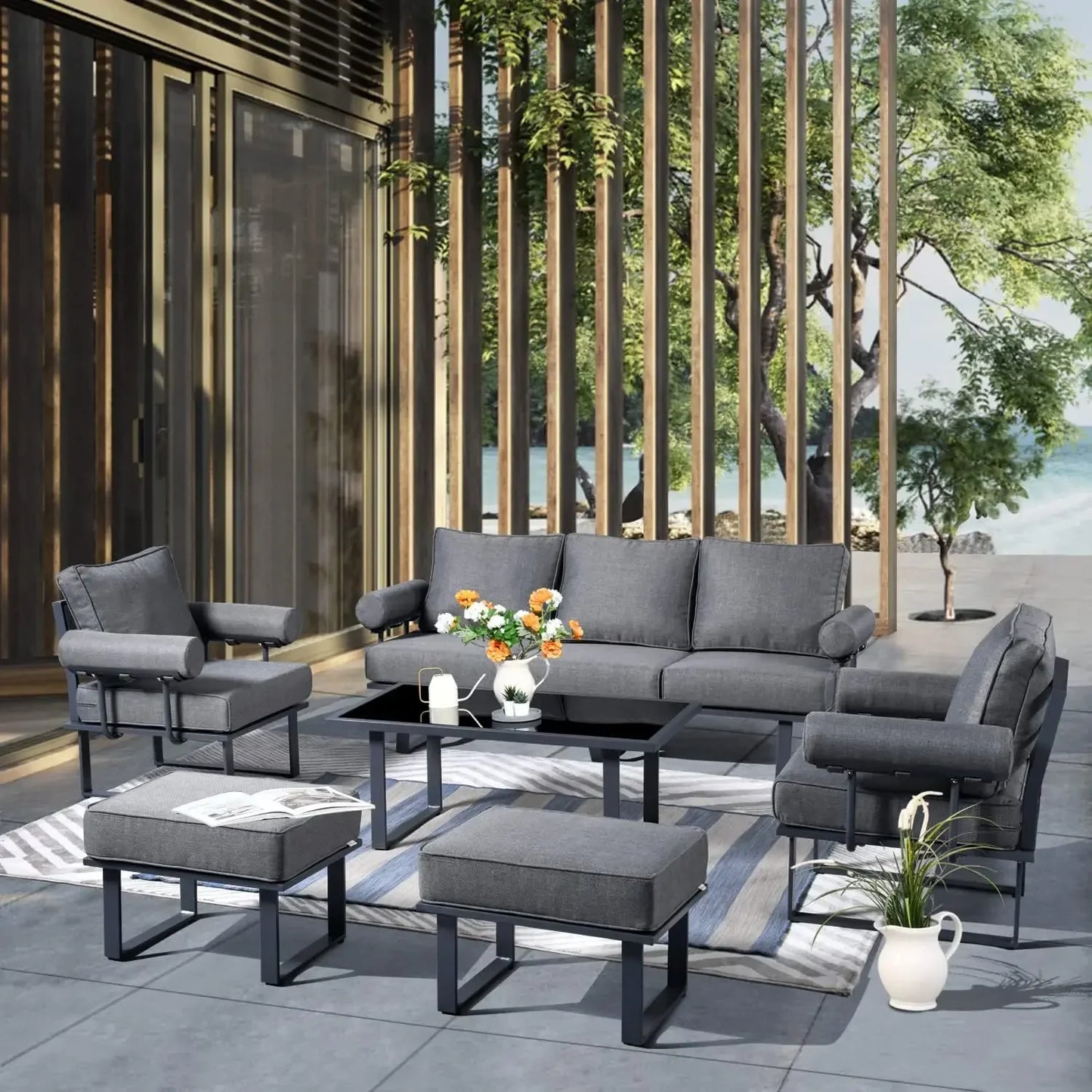 # Hot Aluminum Patio Conversation Set Of 6 Pieces Weather Resistant Outdoor Furniture Sofa Set With Armrest Cushion,Armchairs,Ot