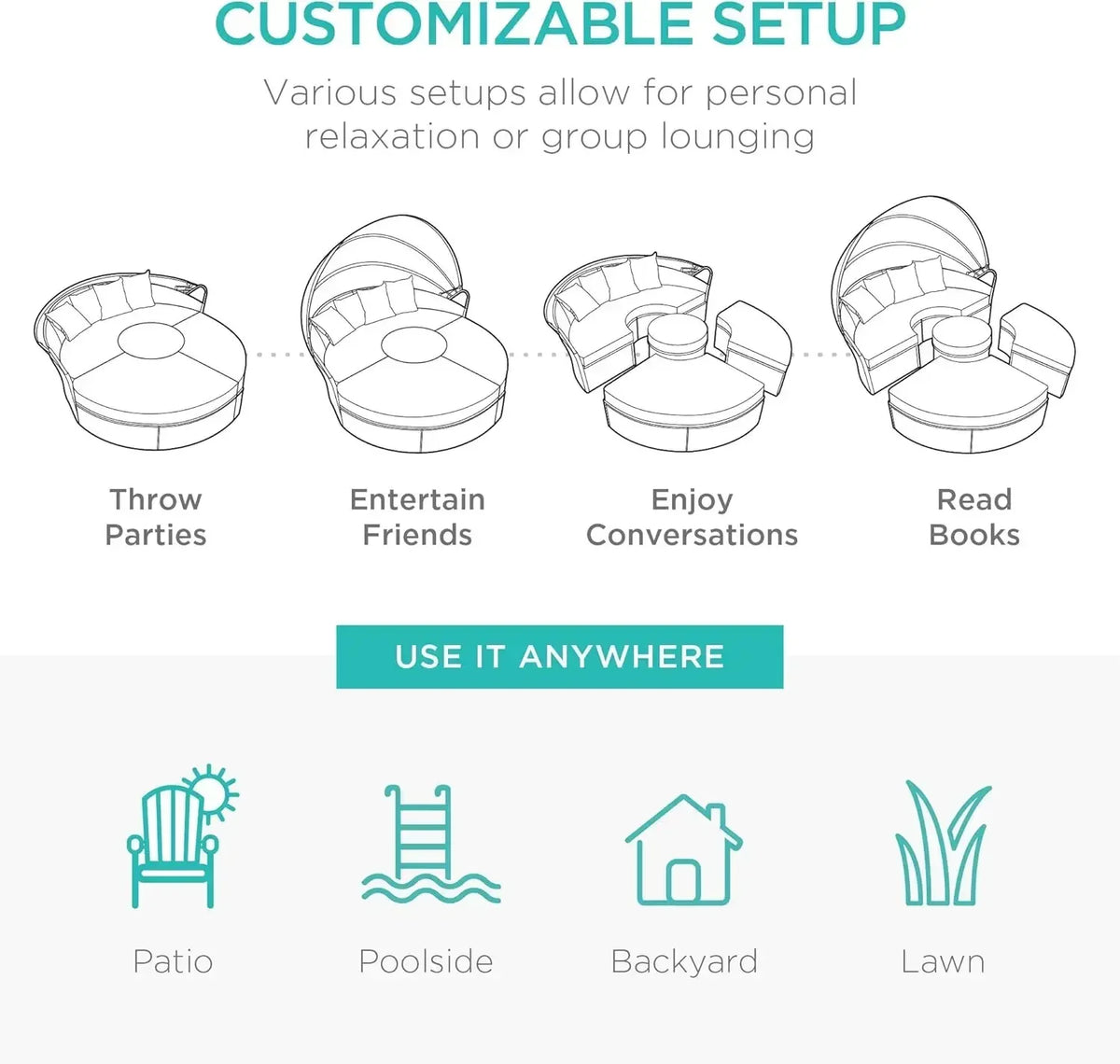 %a 5-Piece Modular Terrace Wicker Sofa Bed Modular Conversation Lounge Chair Set, Adjustable Seat