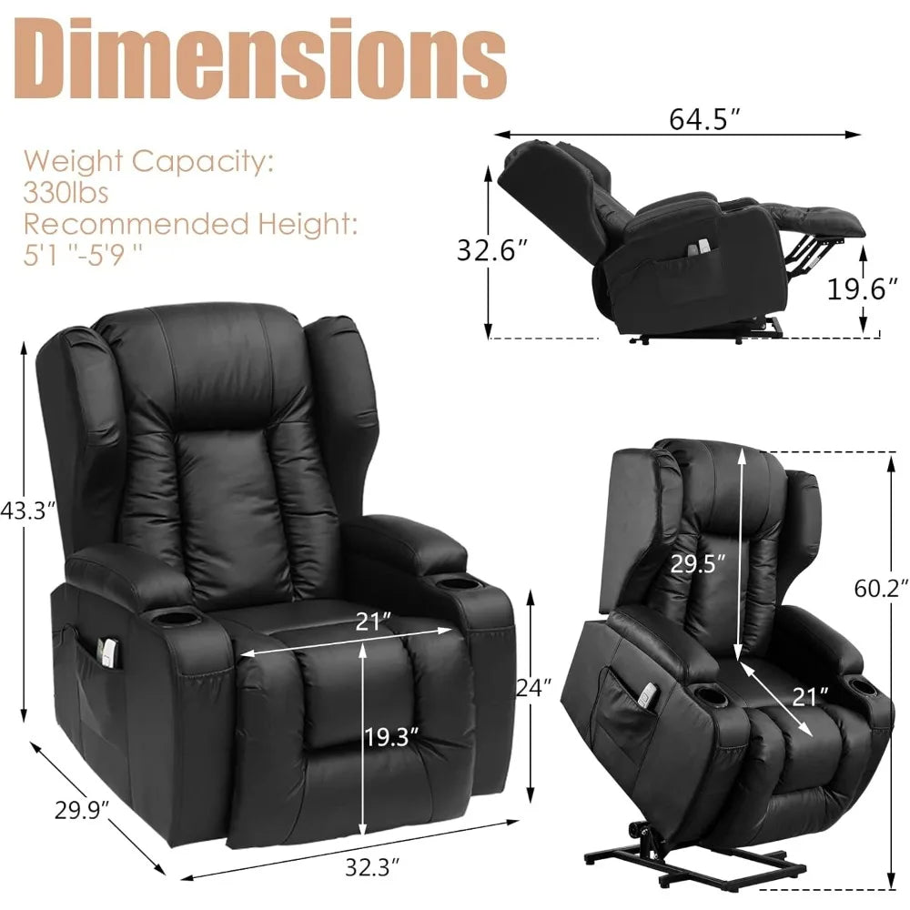 IPKIG Power Lift Chairs Recliners for Elderly with Massage and Heated, Faux Leather Power Recliner Chair with USB Ports/2 Remote
