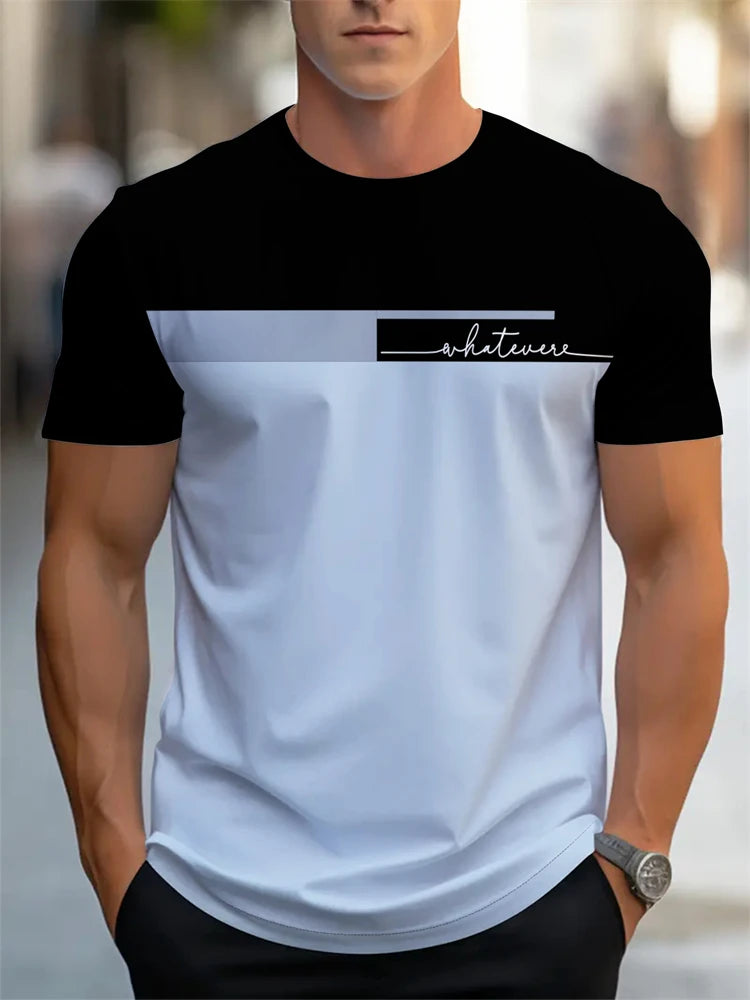 Men's Summer Letter Pattern Printed T-Shirt Men's Breathable Comfortable Simple Round Neck T-Shirt Outdoor Sports Casual Top