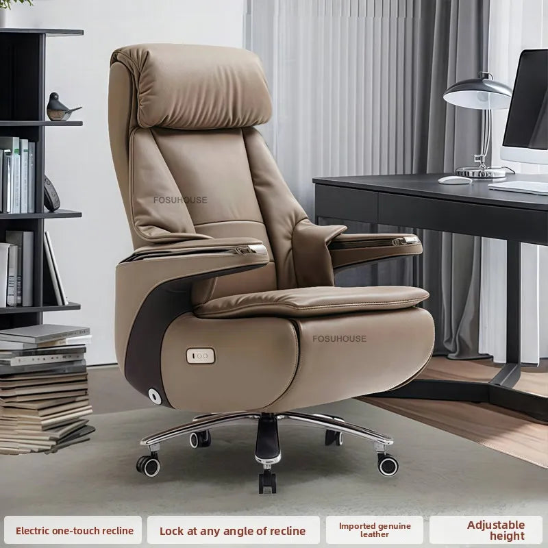 Electric Reclining Office Chairs Luxury Leather Executive Computer Armchair European Bedroom Furniture Home Ergonomic Desk Chair