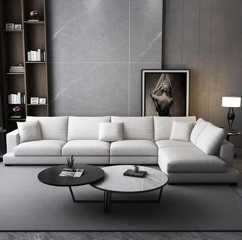 @# Modern Living Room Furniture L Shaped Sectional Sofa Set Nordic Minimalism Fabric Couch Combination 4 Seater Corner Sofa