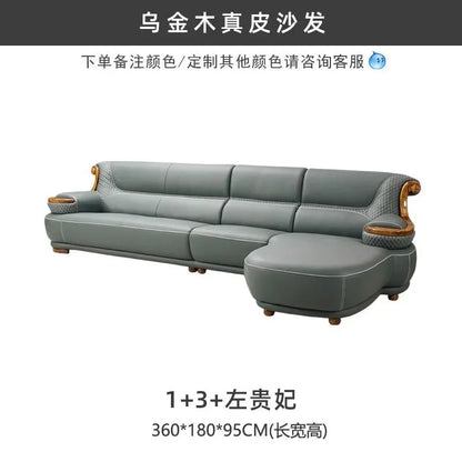 Modern simple ebony leather sofa new Chinese living room size apartment solid wood first layer cowhide new combination