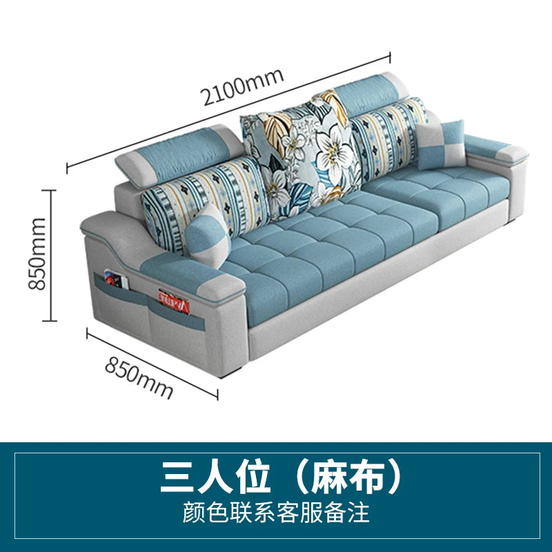 Modern minimalist Nordic fabric sofa with recliner family small apartment hotel living room bedroom