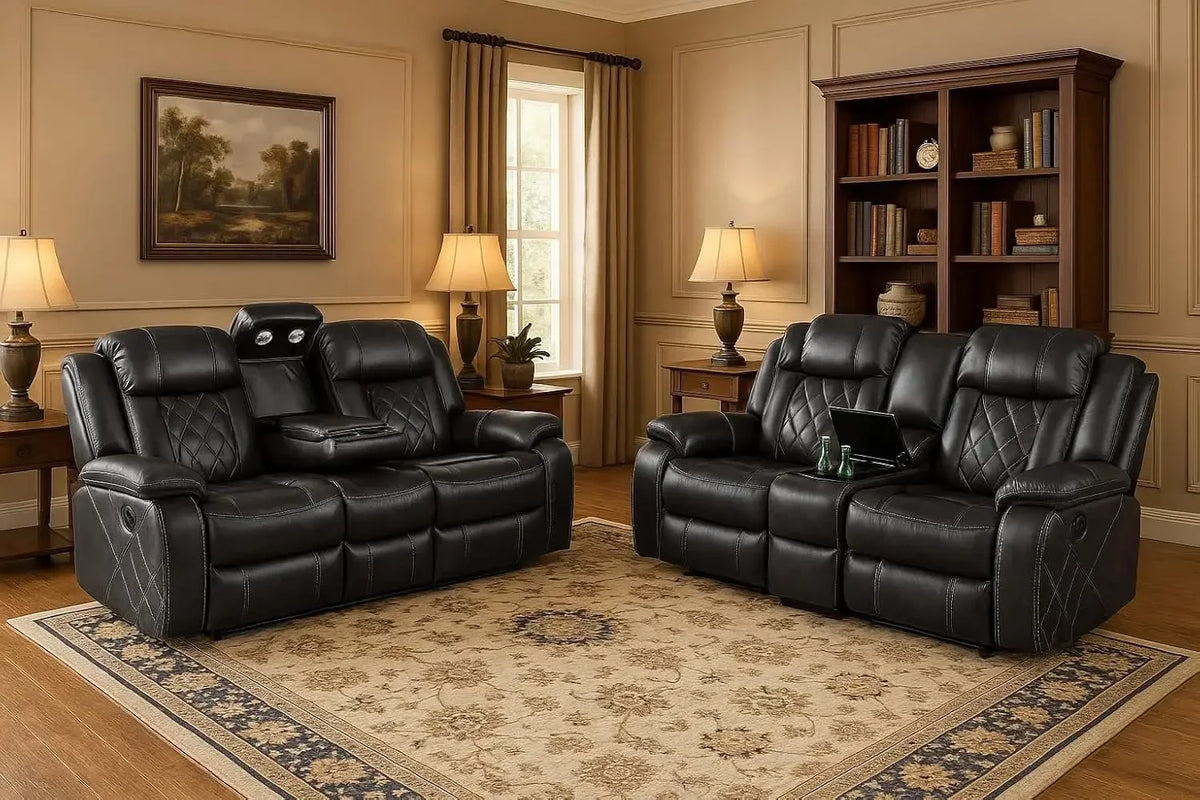 Bestseller Power Leather Recliner Sofa Set with LED Lights