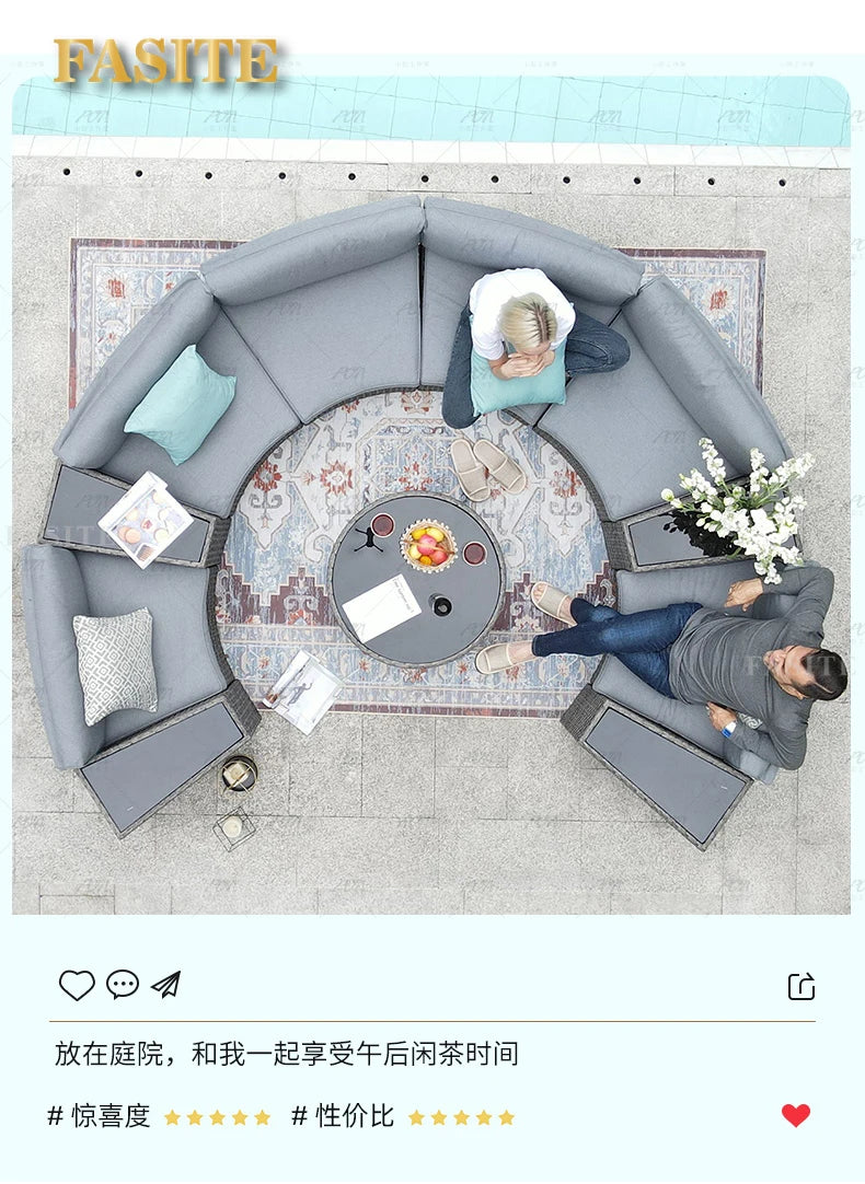 Sofa, courtyard, garden, leisure, outdoor living room, semi circular curved rattan chair, terrace, outdoor furniture combination