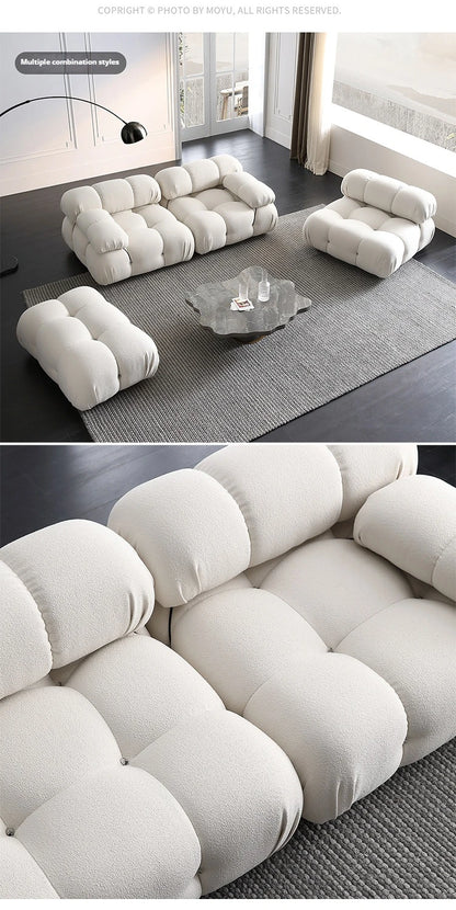 Cream Modular Sofa Set, Cat-Proof Teddy Fabric 3-Seater with Latex-Foam Fill, Imported Pine Frame, Nordic Retro Style