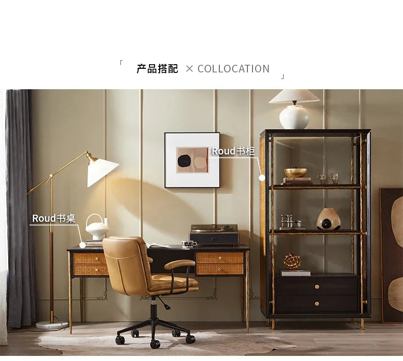 N Nordic Simple Leather Office Chair Home Comfortable Computer Swivel Chair Mid-Ancient Retro Iron Art Armchair