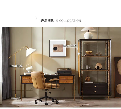 N Nordic Simple Leather Office Chair Home Comfortable Computer Swivel Chair Mid-Ancient Retro Iron Art Armchair
