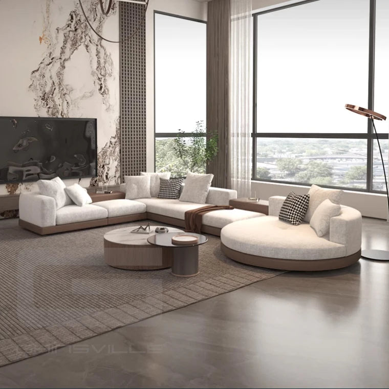 L-shaped sofa home furniture simple style white sofa set modern living room leather fabric combination sofa