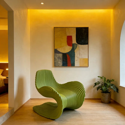 *Contemporary Wavy Solid Wood Slice Leisure Chair | Unique Irregular Accent Chair for Modern Living Room, Home Office & Patio