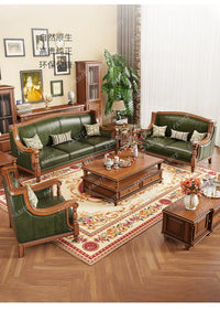 American leather sofa solid wood retro sofa 123 combination first layer cowhide living room villa