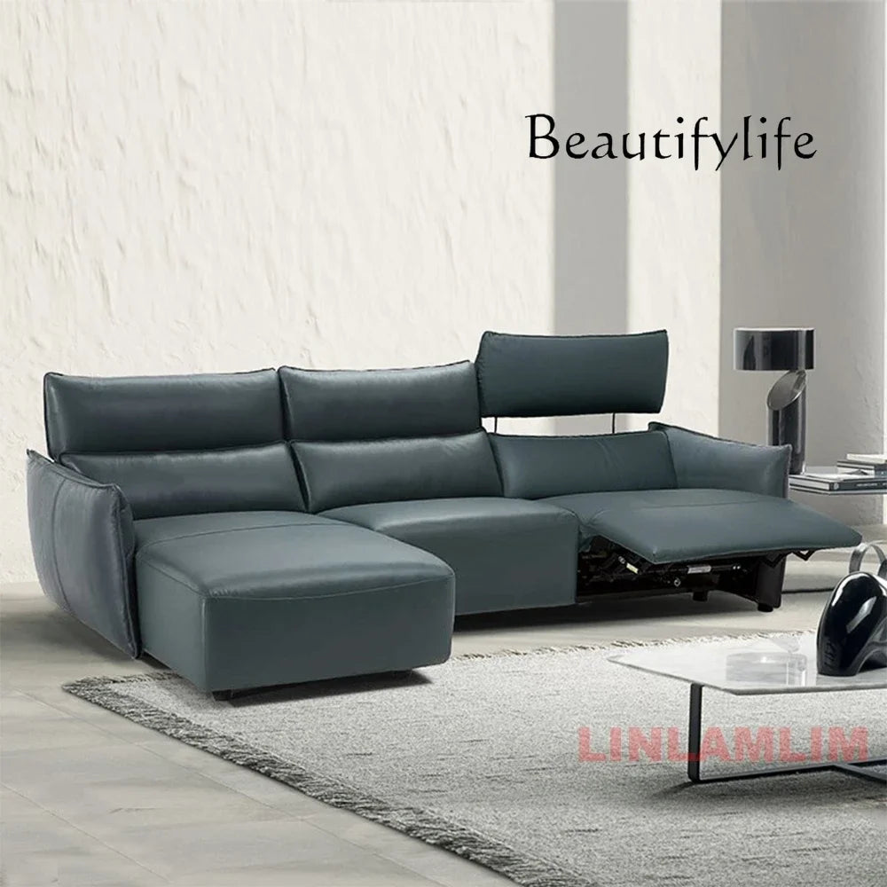 QY Dual Motor Power Reclining Genuine Leather Sectional Sofa with Adjustable Headrests, L-Shaped Corner Couch with Chaise Lounge